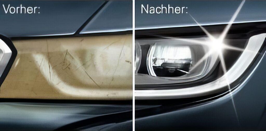 Vorher und nachher Vergleich der Scheinwerferreinigung
